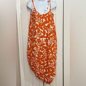 Universal Standard Pima Cotton Asymmetrical Tank Dress Orange Floral 4XS